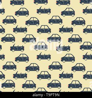 seamless pattern of cartoon city car silhouettes vector background Stock Vector