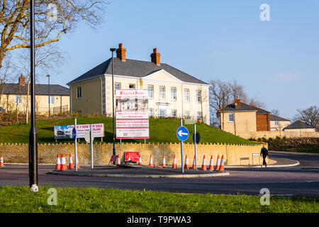 Signs advertising the show home and phase 3 homes of the Kingston Mills housing development in Bradford on Avon Wiltshire Stock Photo