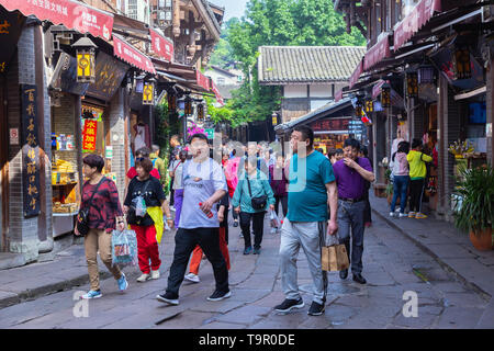 Tourists are walk for shopping in Ciqikou ancient town, a popular travel destination on Chongqing, China.