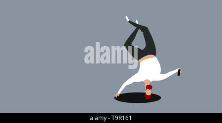 man taking selfie photo on smartphone camera young casual male cartoon character standing on head posing on gray background sketch full length Stock Vector