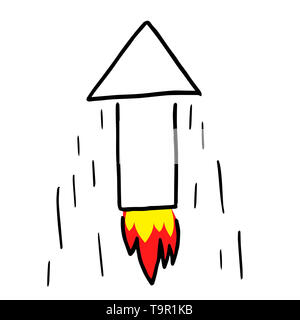 Sketch of an arrow rocket that flies very high. Hand drawing in childish style. Stock Photo
