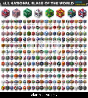 All national flag of the world . Cubic isometric top design . Vector Stock Vector
