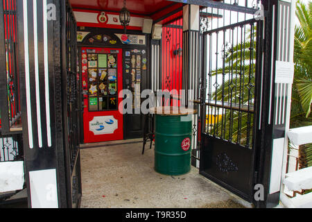 SOCHI,RUSSIA, 20 APRIL 2019 - Harats Pub red door entrance Stock Photo
