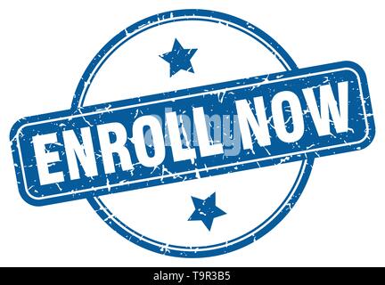 enroll now round grunge isolated stamp Stock Vector