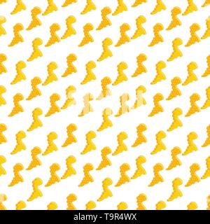 Dino cracker pattern. Seamless tile for printing on fabric, wall decor. Yellow cookies dinosaurs. Funny vector illustration. For decor, nursery, blog, Stock Vector