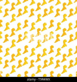 Dino cracker pattern. Seamless tile for printing on fabric, wall decor. Yellow cookies dinosaurs. Funny vector illustration. For decor, nursery, blog, Stock Vector