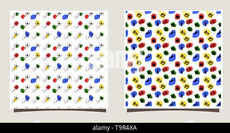 Crowns, dots, magic sticks. Funny vector illustration. Black silhouette doodle crowns and a magic wand and blue, red, yellow, green colored sloppy spo Stock Vector