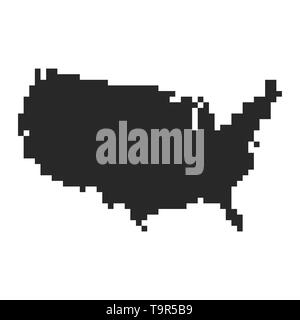 Pixel art design of map of America. Vector illustration. Black map of America in pixel style Stock Vector