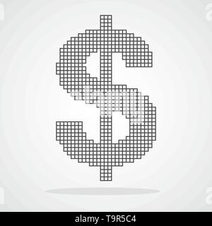 Dollar icon in Pixel art design. Vector illustration. Black dollar icon in flat style Stock Vector