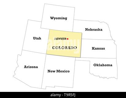 Colorado state map with neighboring states Stock Vector