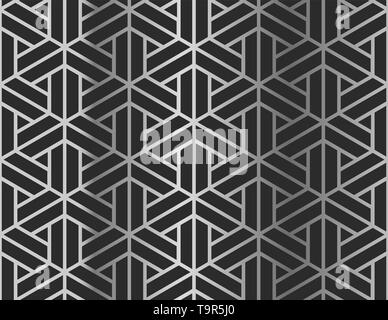 Abstract silver geometric figures on black, seamless pattern Stock Vector