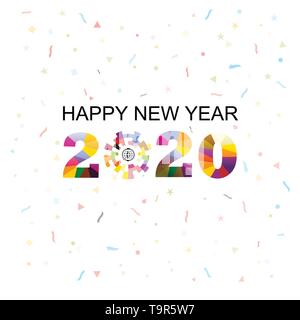 Happy New Year 2020 background.Colorful greeting card design.Vector illustration for holiday design. Party poster, greeting card, banner or invitation Stock Vector