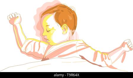 Vector Illustration of realistic baby sleeping in bed Stock Vector