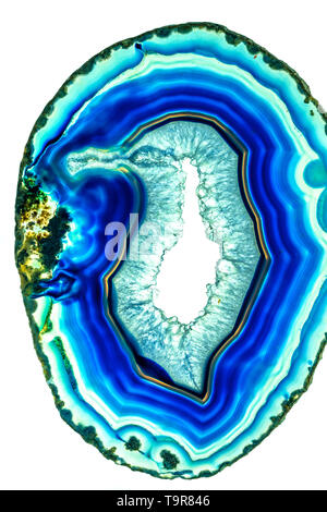 Agate stone with natural bird pattern isolated on white background Stock Photo