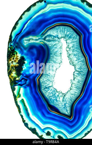 Agate stone with natural bird pattern isolated on white background Stock Photo