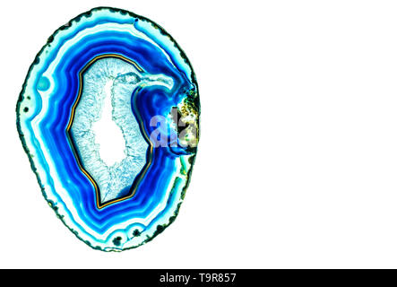 Agate stone with natural bird pattern isolated on white background Stock Photo