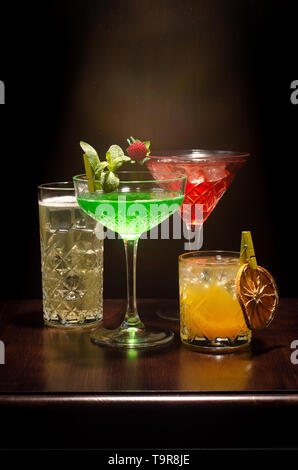 Various cocktails on a light and dark background. Stock Photo