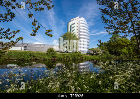 The National Space Centre, reflected in the River Soar in Leicester City, Leicestershire England UK Stock Photo