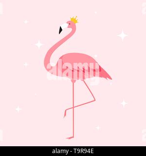 Silhouette of beautiful colored vector illustrations of flamingos in crown Stock Vector