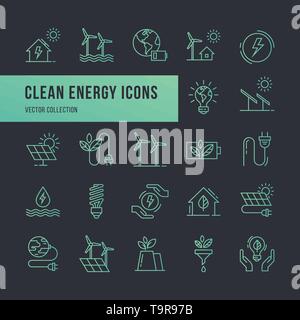 Set of eco vector icons in line style. Eco collection with various icons on the theme of ecology and green energy. Isolated, editable and scalable ico Stock Vector
