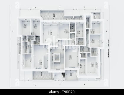 architecture plan isolated on white background 3d illustration Stock Photo