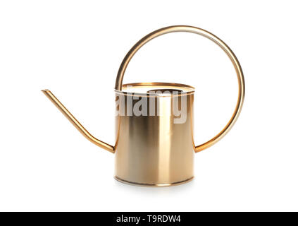 Golden watering can on white background Stock Photo
