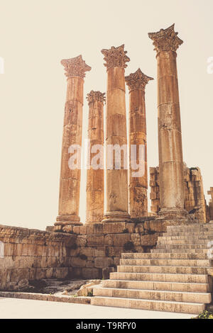 ancient columns in the citadel of Amman. Jordan. Stock Photo