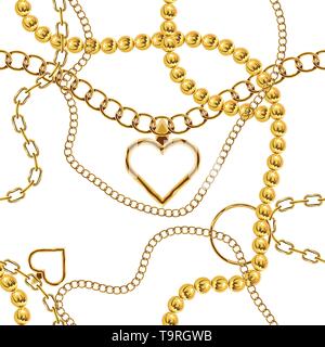 Cute gold chain texture seamless. Flat and solid color vector illustration. Stock Vector