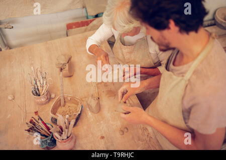 Top view of smart creative people working Stock Photo