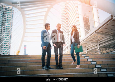 Portrait of Business team meeting on blurred city background. Business meeting and brainstorm concept. Stock Photo