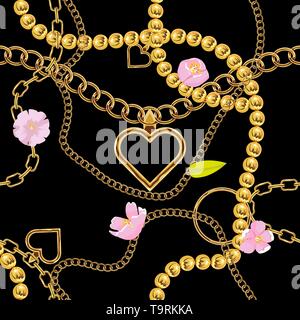 Cute gold chain texture seamless. Flat and solid color vector illustration. Stock Vector