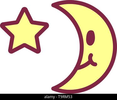 vector cute icon haappy yellow crescent and star Stock Vector