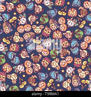 vector seamless pattern cute Zodiac concept art Stock Vector