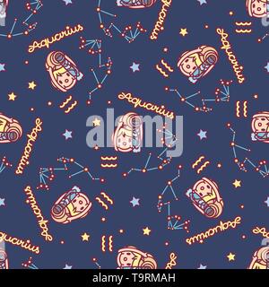 vector seamless pattern cute Zodiac concept art Stock Vector
