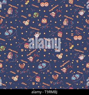 vector seamless pattern cute Zodiac concept art Stock Vector