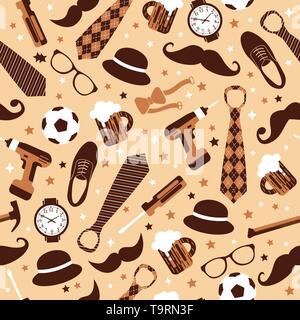 Seamless pattern of Fathers day. Flat set icons on white background. Stock Vector