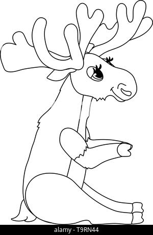 vector line cartoon animal clip art cute moose Stock Vector