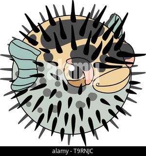 vector scandi cartoon animal clip art blowfish diodon Stock Vector