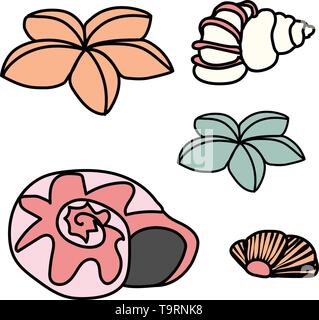 vector scandi cartoon animal clip art seashell, starfish Stock Vector