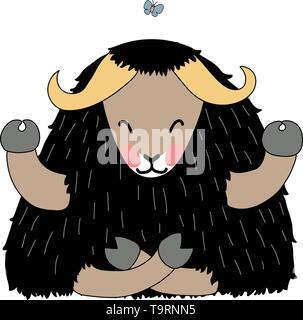 vector scandi cartoon animal clip art tibetan yak Stock Vector