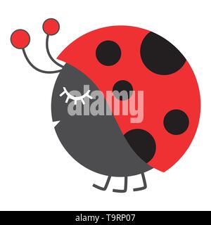 Ladybug Ladybird Vector Illustration - Cute Simple Flat design of lady beetle - red black Stock Vector