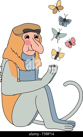 vector scandi cartoon animal clip art proboscis monkey Stock Vector