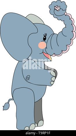 vector scandi cartoon animal clip art happy elephant Stock Vector