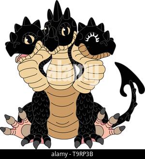 vector scandi cartoon animal clip art 3 headed red dragon Stock Vector