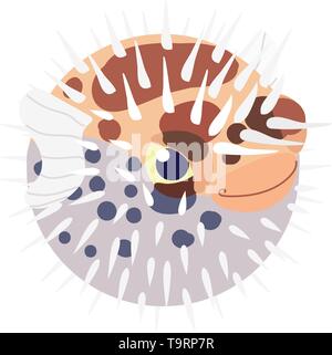 vector flat cartoon animal clip art blowfish diodon Stock Vector