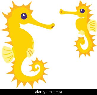 vector flat cartoon animal clip art yellow seahorse Stock Vector