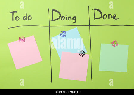 Scrum task board with blank paper stickers Stock Photo