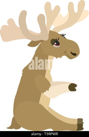 vector flat cartoon animal clip art cute moose Stock Vector