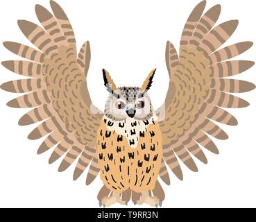 vector flat cartoon animal clip art eagle-owl bird Stock Vector