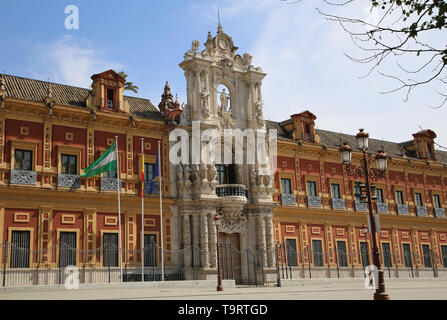 Spain. Andalusia. Seville. Palace of San Telmo.  Main facade with Churrigueresque entrance, 1754 by Figueroa family. Stock Photo